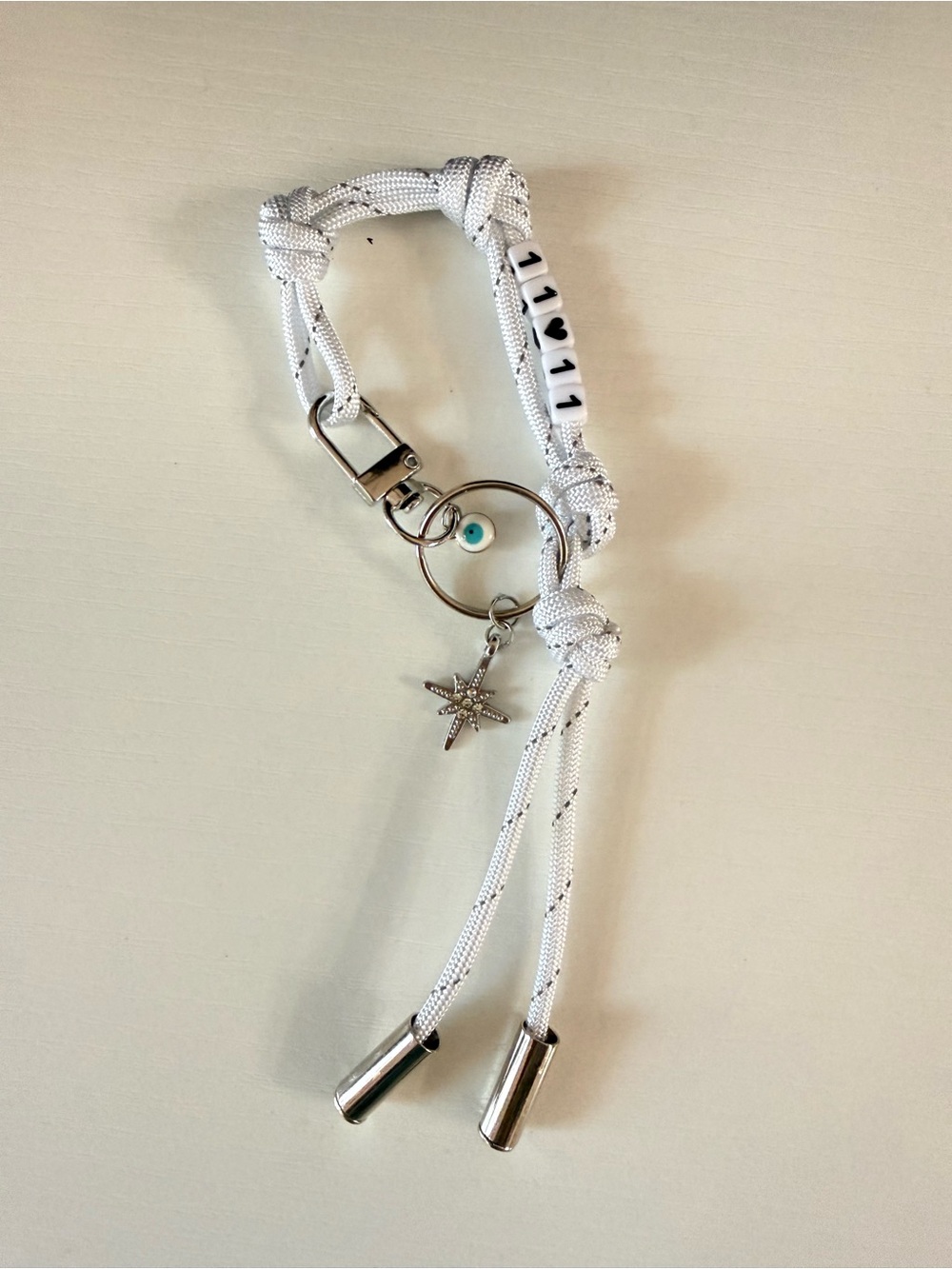 NEW Angel Number 11:11 Paracord Bag Charm White with Evil Eye + North Star - Picture 6 of 6